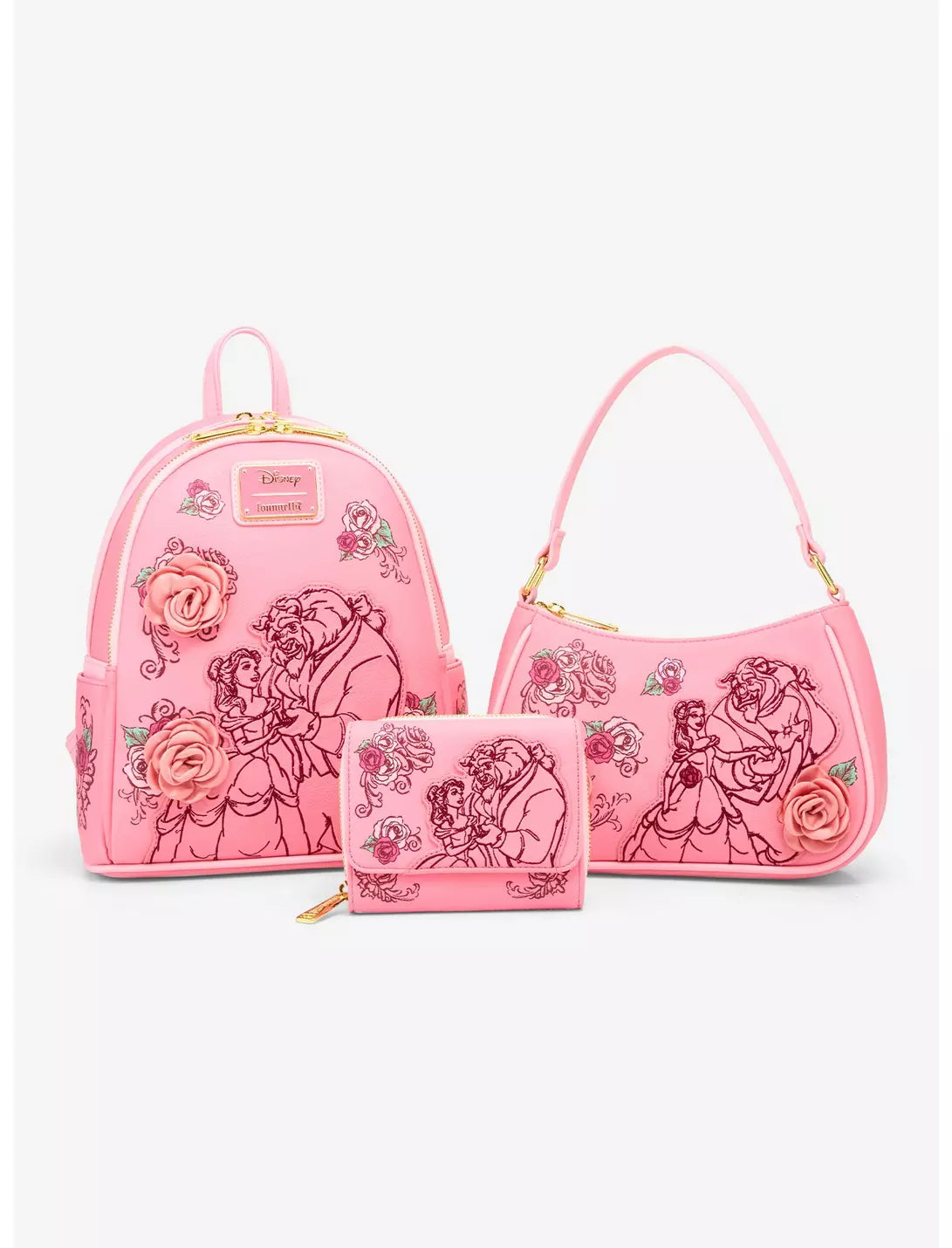 Loungefly Disney Beauty and the Beast Pink Roses Mini Backpack