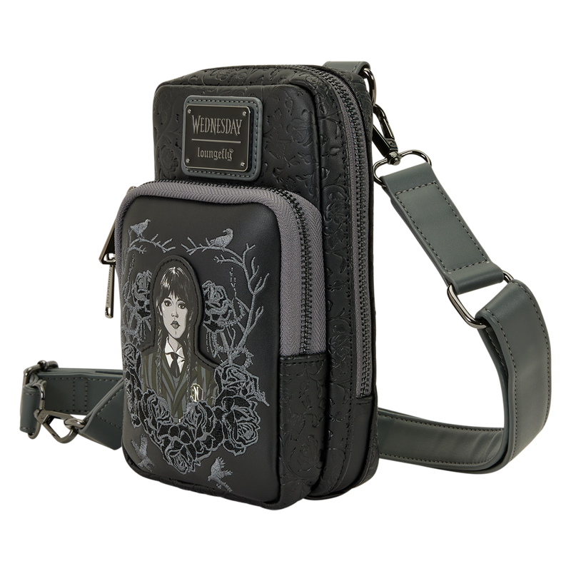 Wednesday Black Roses Cell Phone Crossbody Bag with Coin Bag