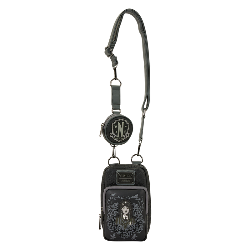 Wednesday Black Roses Cell Phone Crossbody Bag with Coin Bag