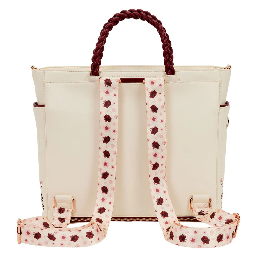 Loungefly Cream & Red Floral Convertible Backpack and Tote Crossbody Bag