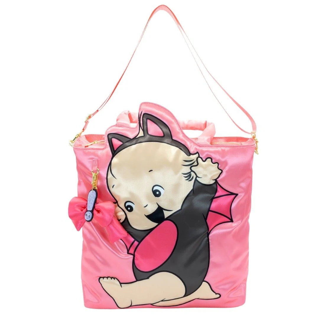 Kewpie Black Bat Puffy Tote Bag with Ribbon Charm