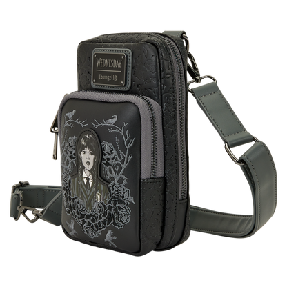 Wednesday Black Roses Cell Phone Crossbody Bag with Coin Bag