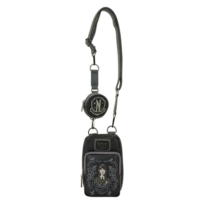 Wednesday Black Roses Cell Phone Crossbody Bag with Coin Bag