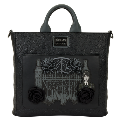 Wednesday Black Roses Convertible Backpack & Tote Crossbody Bag