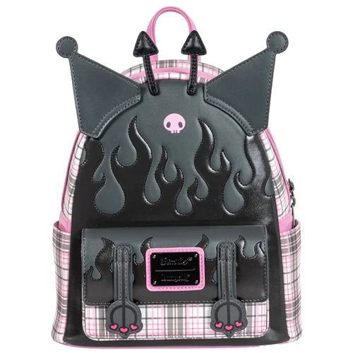 Sanrio Kuromi Flames and Plaid Mini-Backpack