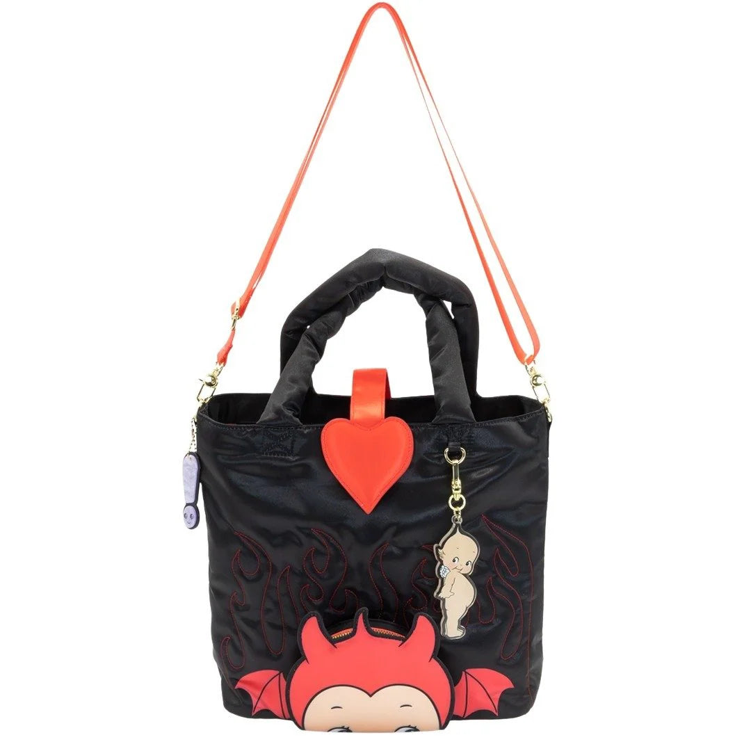 Kewpie Devil Puffy Tote Bag with Angel Acrylic Charm Whatever Makes You Happy