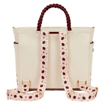 Loungefly Cream & Red Floral Convertible Backpack and Tote Crossbody Bag