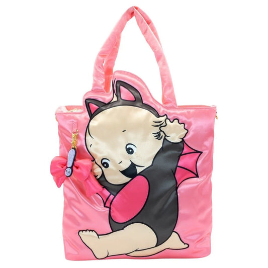 Kewpie Black Bat Puffy Tote Bag with Ribbon Charm